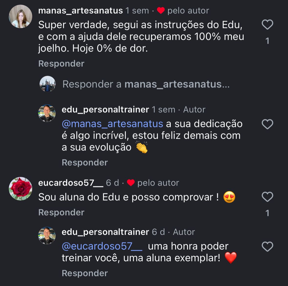 Depoimento sobre recuperação completa do joelho